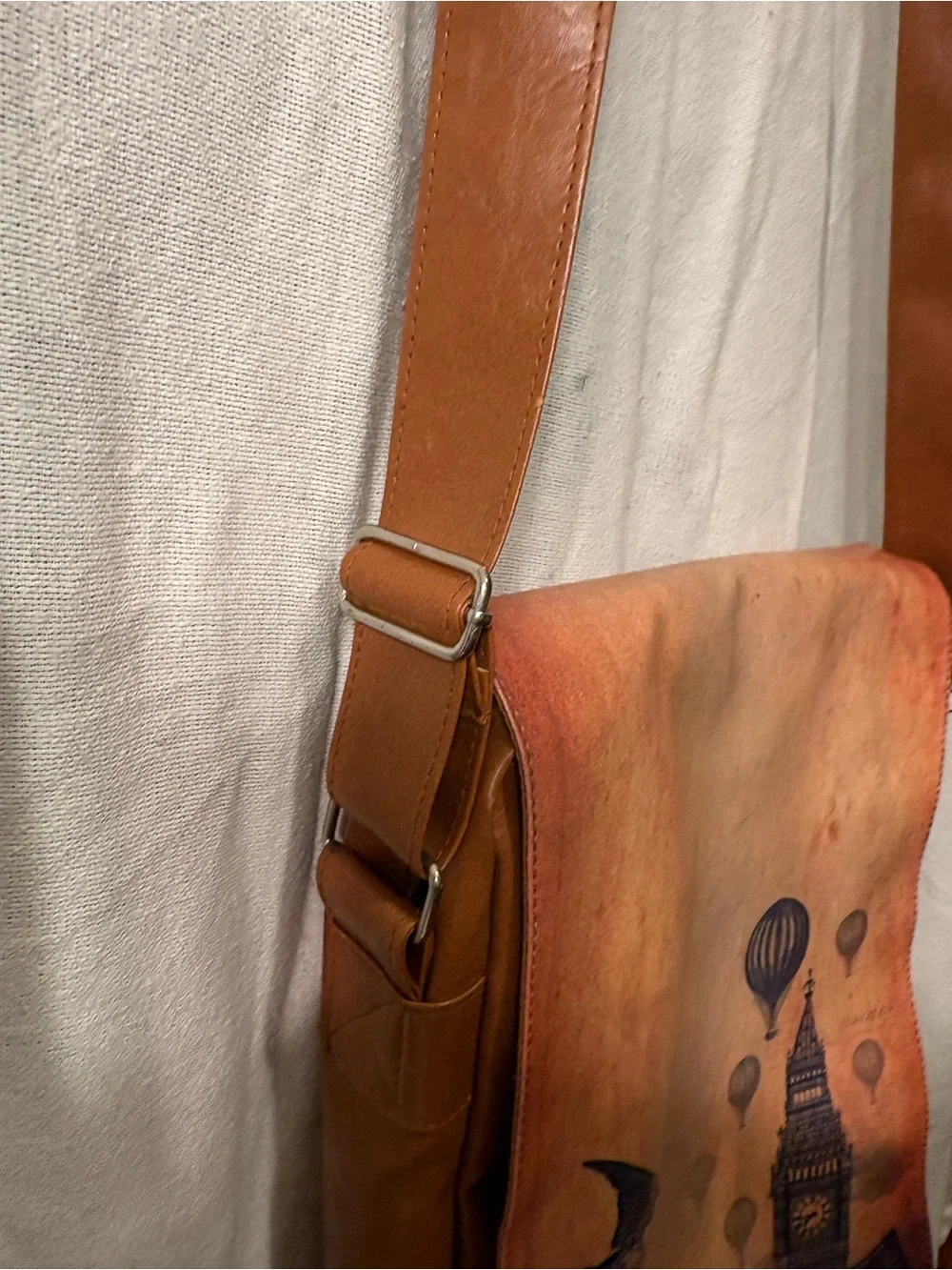 London Leather Crossbody Messenger Bag in Brown with Printed Design